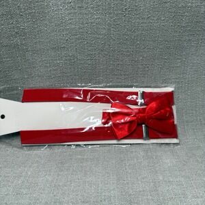 Red Suspenders and Bow Tie Set Mens Boys Formal Wedding Groomsmen Prom Accessory